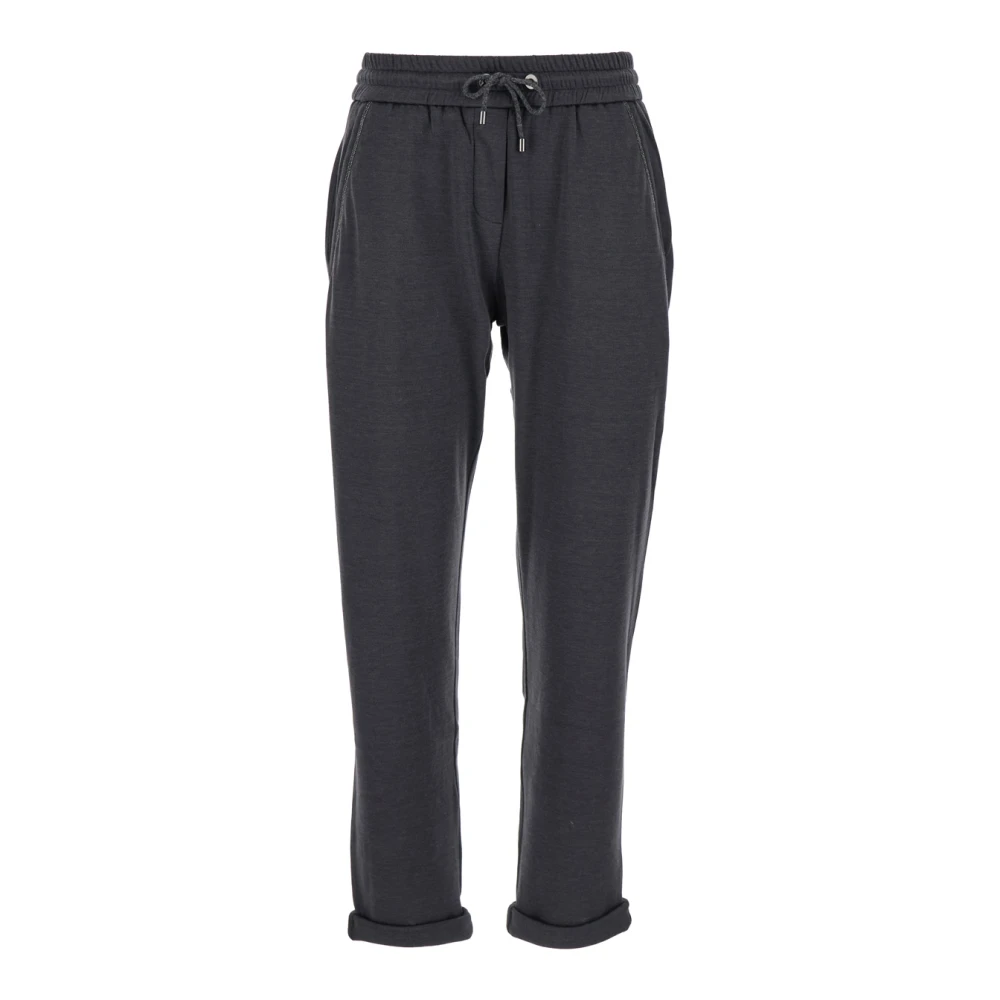 BRUNELLO CUCINELLI Grijze Zijden Katoenen Sweatpants Gray Dames