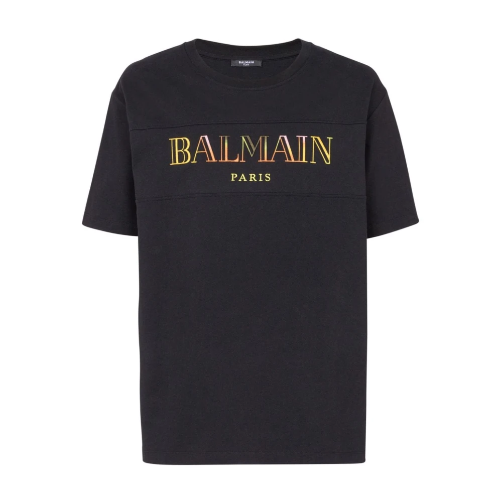 Balmain Zwart Katoenen Jersey T-shirt met Logo Black Heren