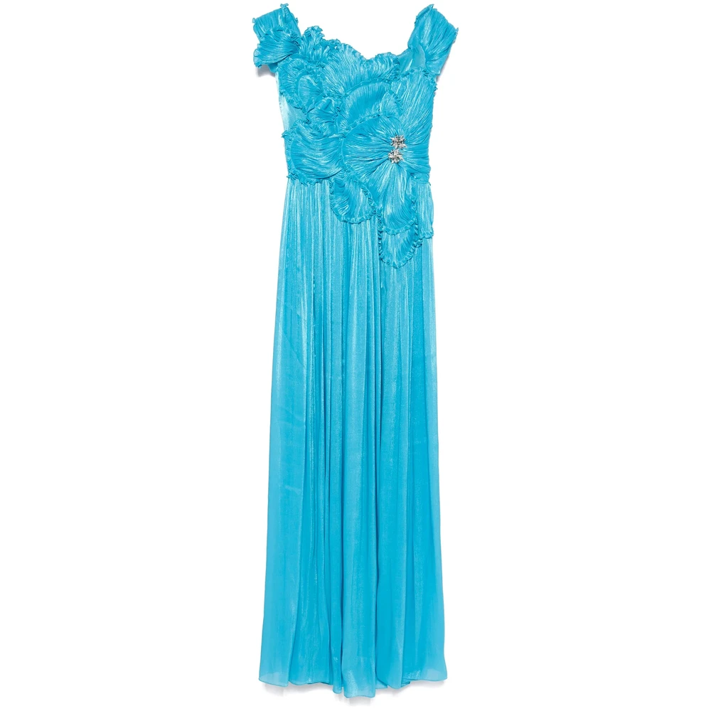 Costarellos Turquoise Beaded Off-Shoulder Jurk Blue Dames