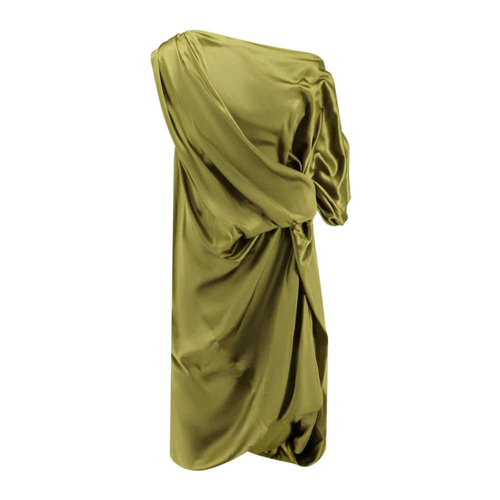 Dries Van Noten Green Short Dresses, Female, Xl, Draped Silk Dress