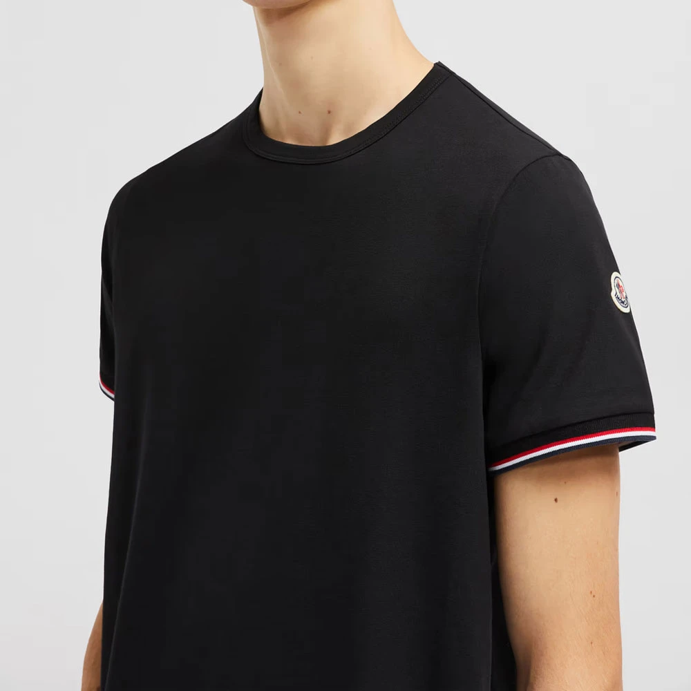 Moncler T-shirt met tricolour afwerking Zwart Black Heren