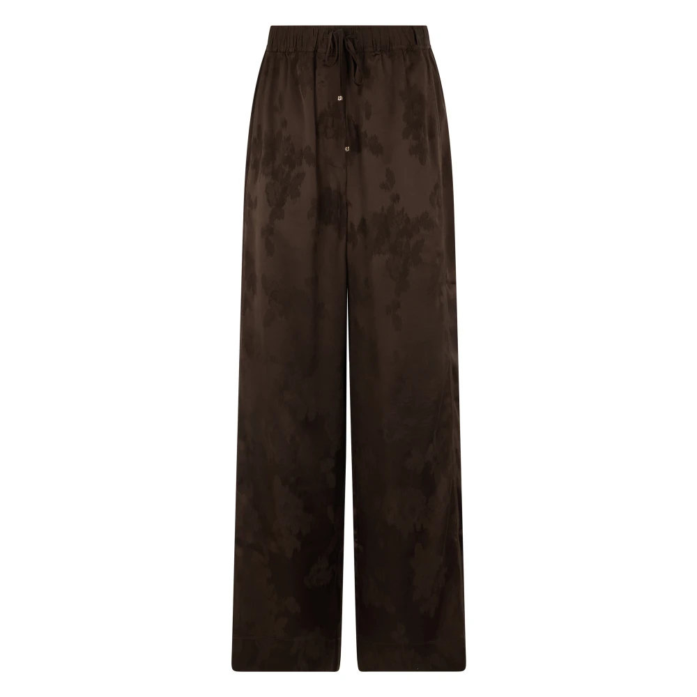 Ganni Women's Brown Trousers In Satin - Wide Trousers - S - Trousers