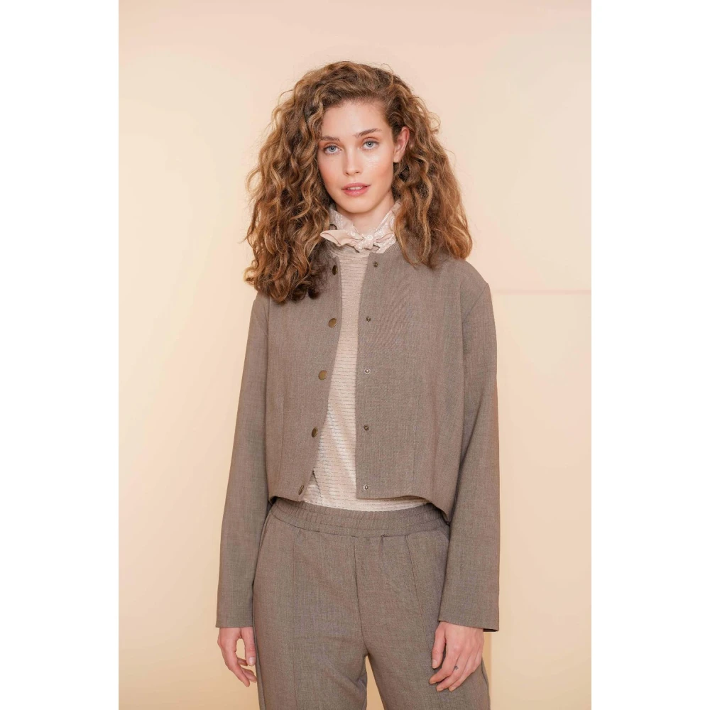 Geisha Bomber Kraag Vest Jas Taupe Beige Dames