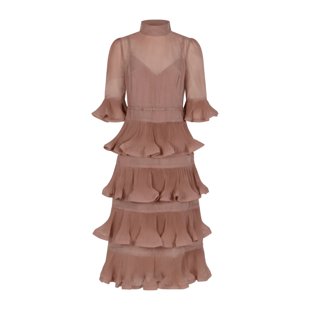 Zimmermann Women's Pink Pleated Sleeved Midi Dress, Party Dresses, M, Dresses
