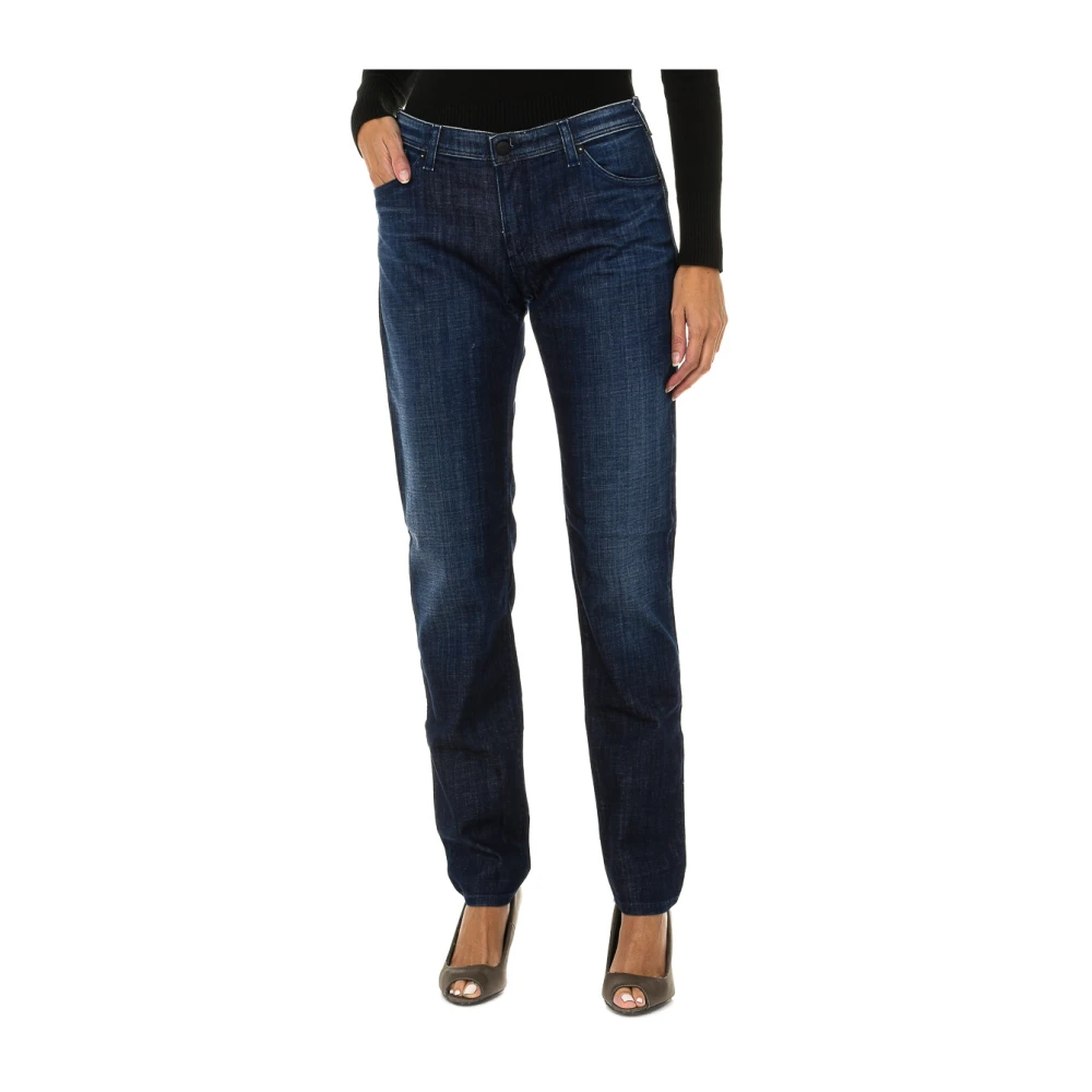 Armani Jeans Blue Slim Fit Jeans, Female, W25, Slim Fit Denim Jeans With Leather Strips