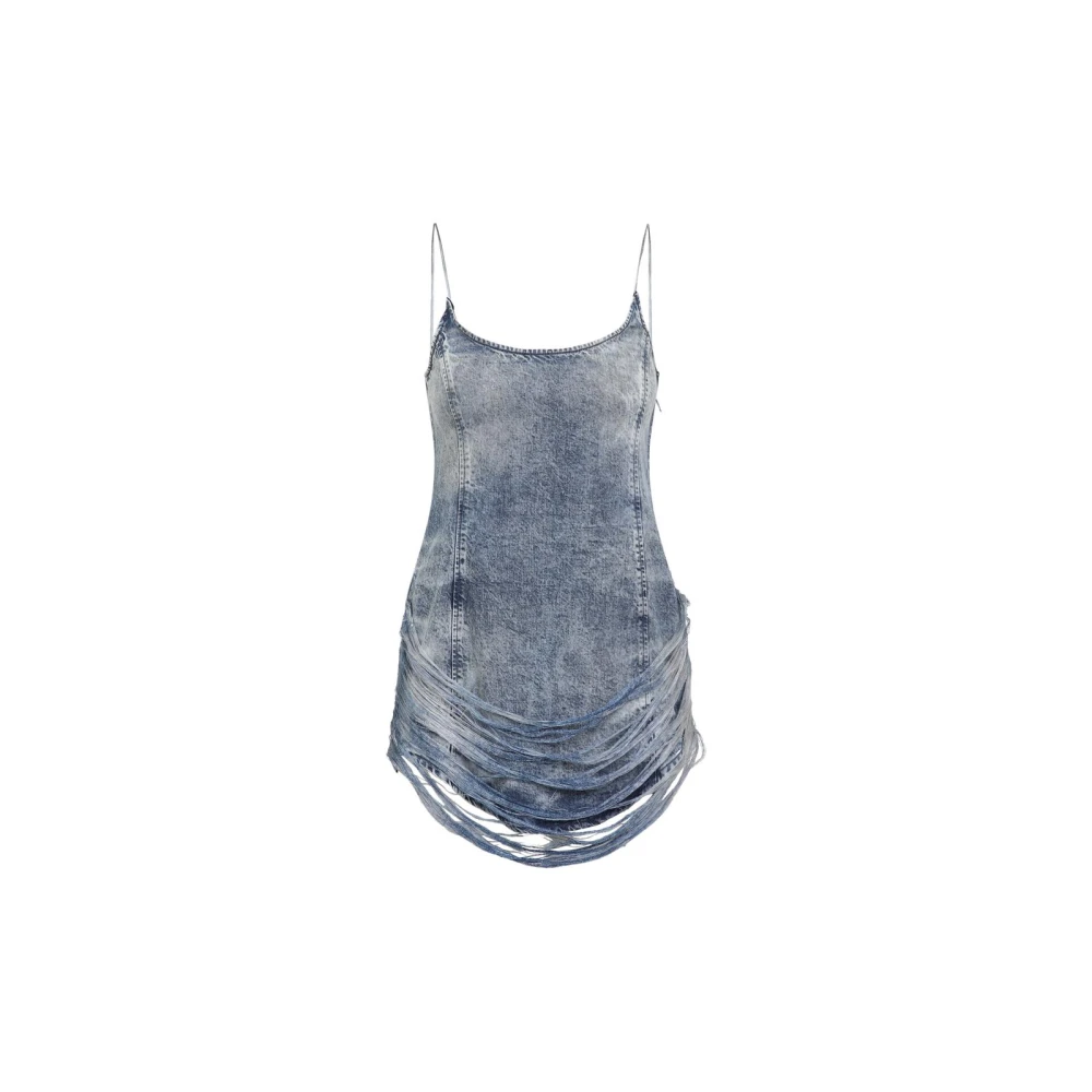 Diesel Blå Distressed Denim Bodycon Miniklänning Med Spaghettiband