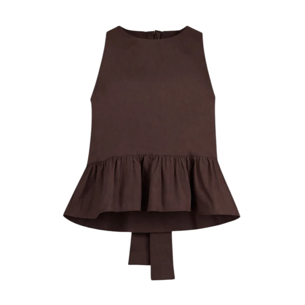 Liu Jo Kvinno Brun Toppar Dam, S, Bomull, Poplin Top Med Rosett