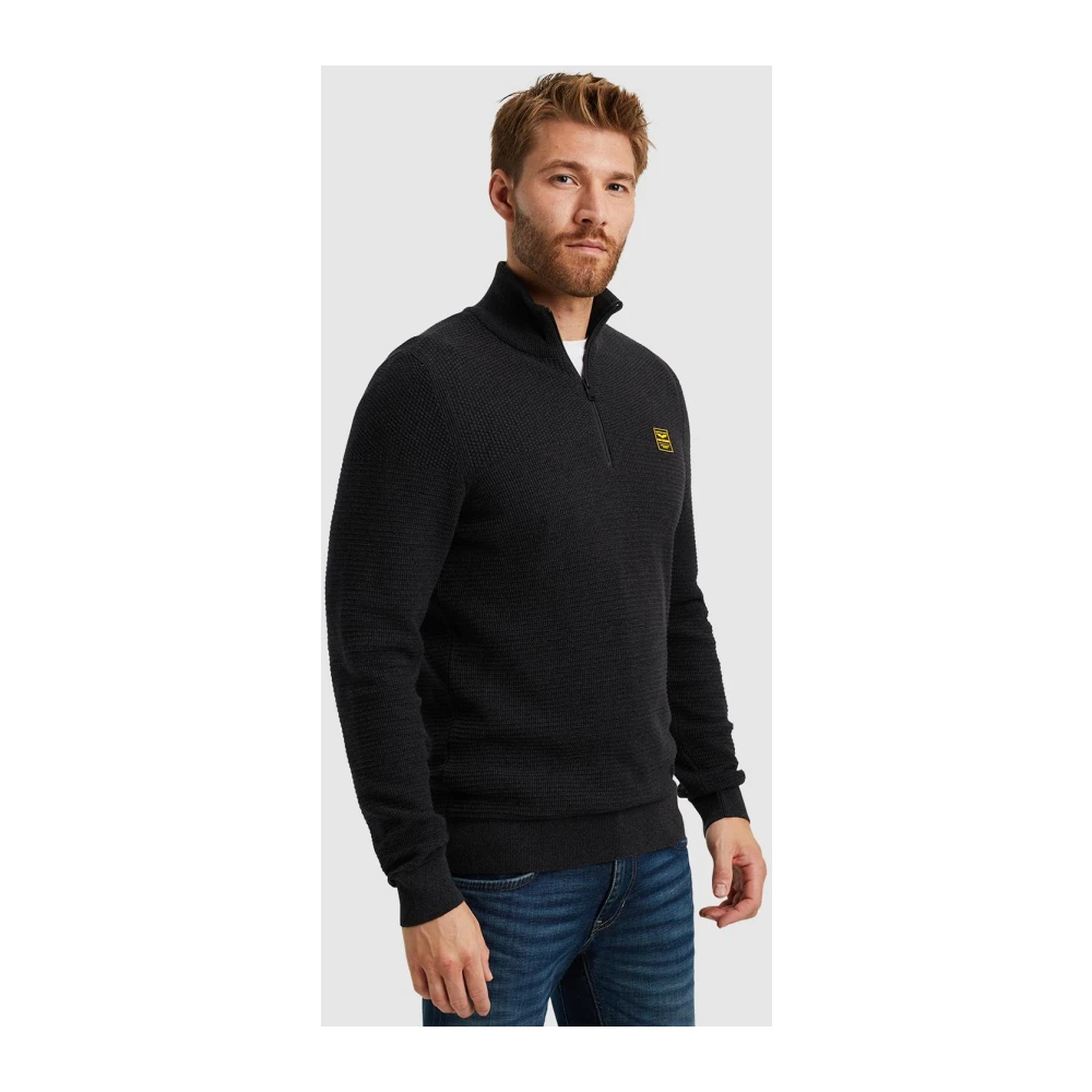 PME Legend Gestructureerde halve rits katoenen trui Black Heren