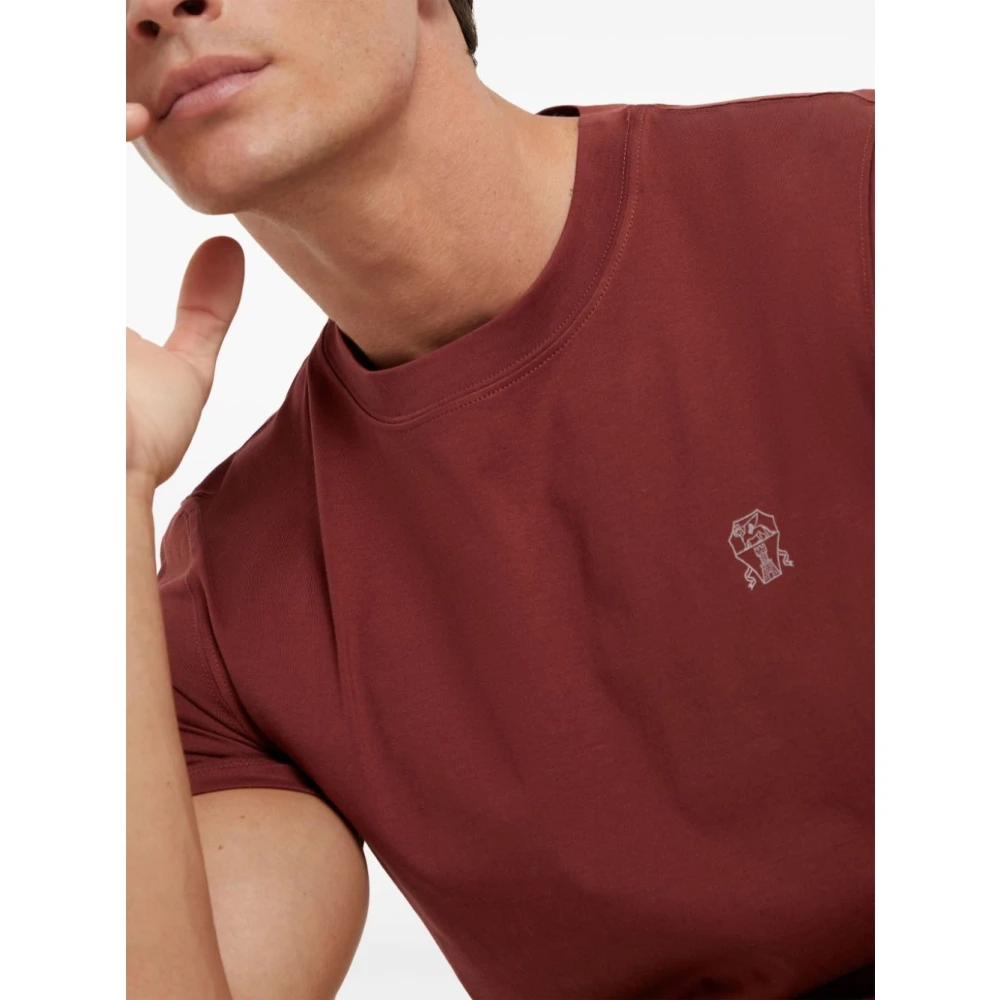 BRUNELLO CUCINELLI Rood Katoenen Jersey Logo Print T-shirt Red Heren