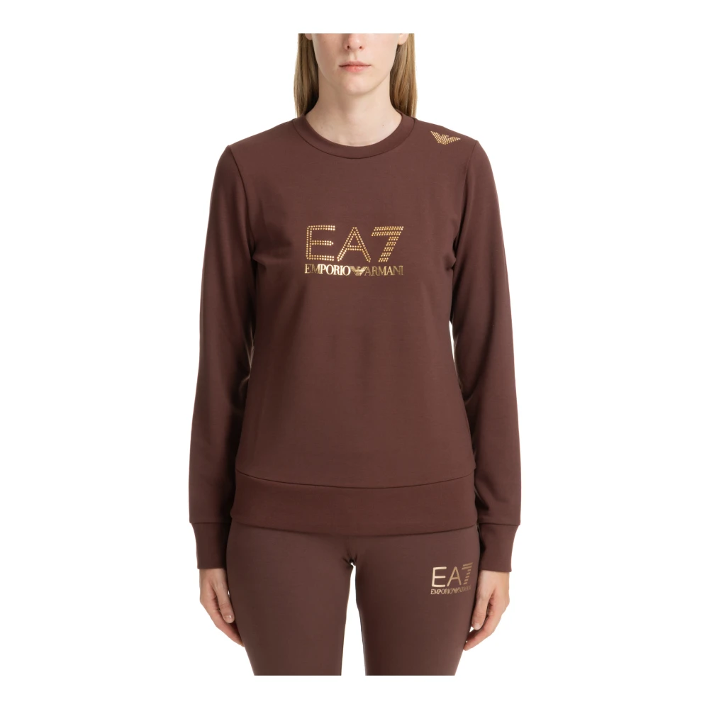 Emporio Armani EA7 Effen Logo Strass Sweatshirt Brown Dames