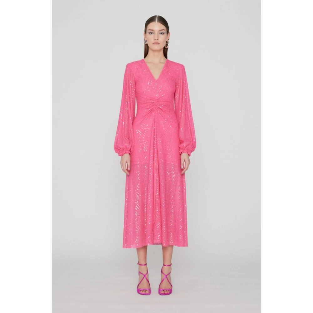 Rotate Birger Christensen Sequin Midi Jurk Zwart Pink Dames