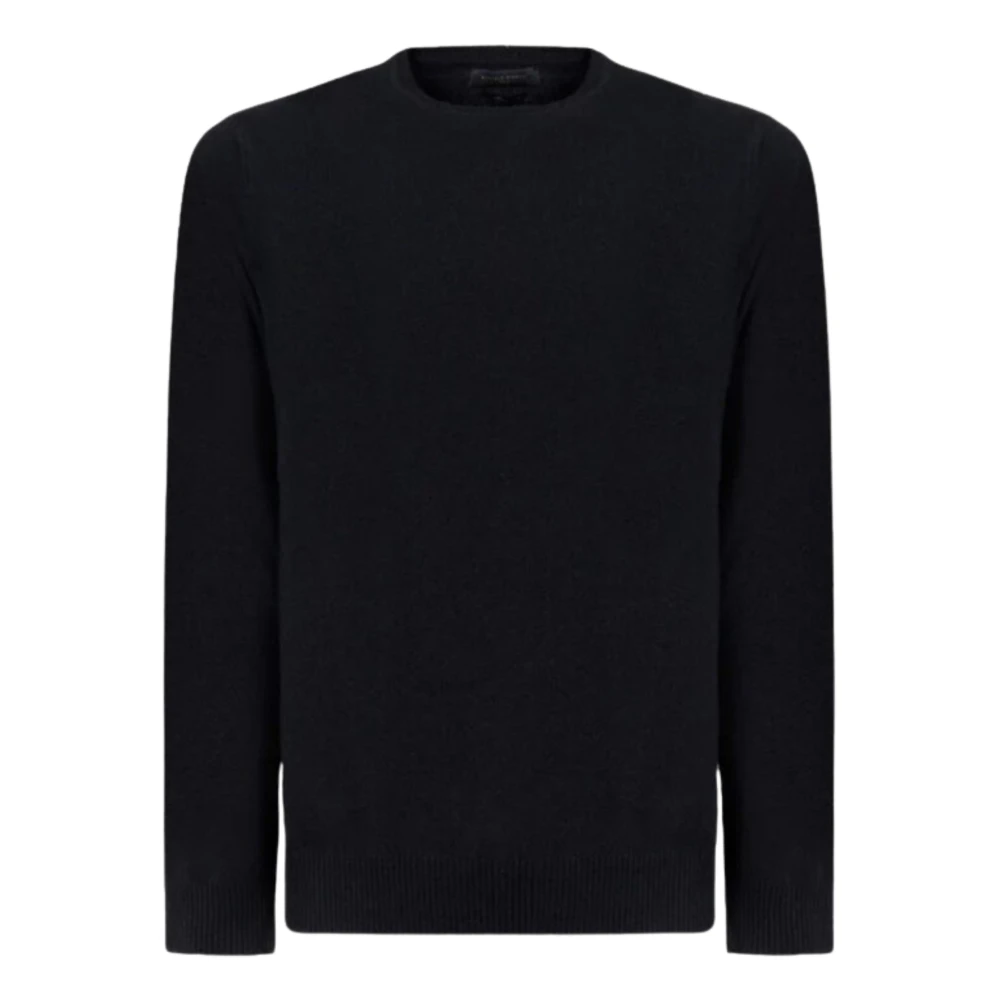 Daniele Fiesoli Men's Black Merino Wool Jumper Ribbed Hem - Round-Neck Knitwear - 2XL - Knitwear