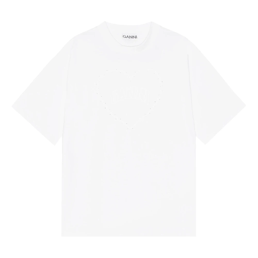 Ganni Vit Bomull Rund Hals T-Shirt White, Dam