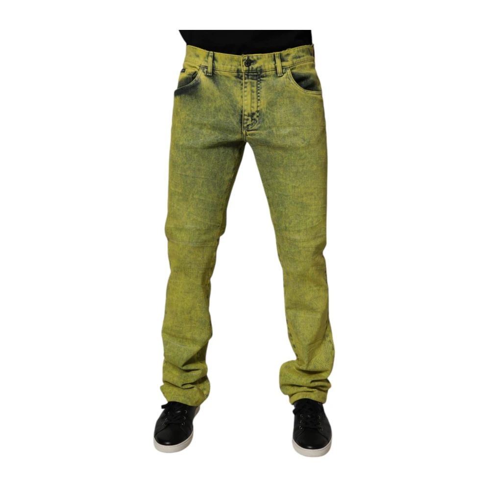 Dolce & Gabbana Men's Yellow Slim Fit Jeans, M, Skinny Denim Jeans With Logo