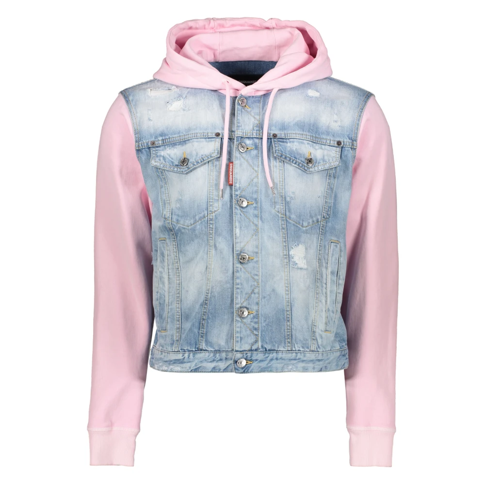 Dsquared2 Denimjack met Jersey Mouwen en Capuchon Blue Heren