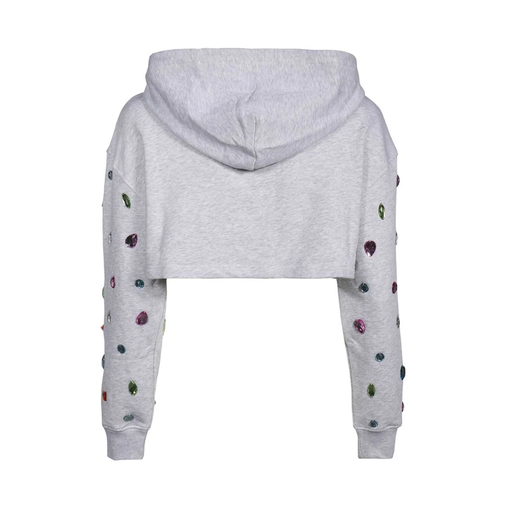 Msgm Geknipte Katoenen Hoodie met Applicatie Gray Dames