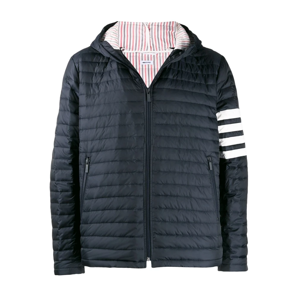 Thom Browne Blauwe donsjas met 4-Bar streep Blue Heren