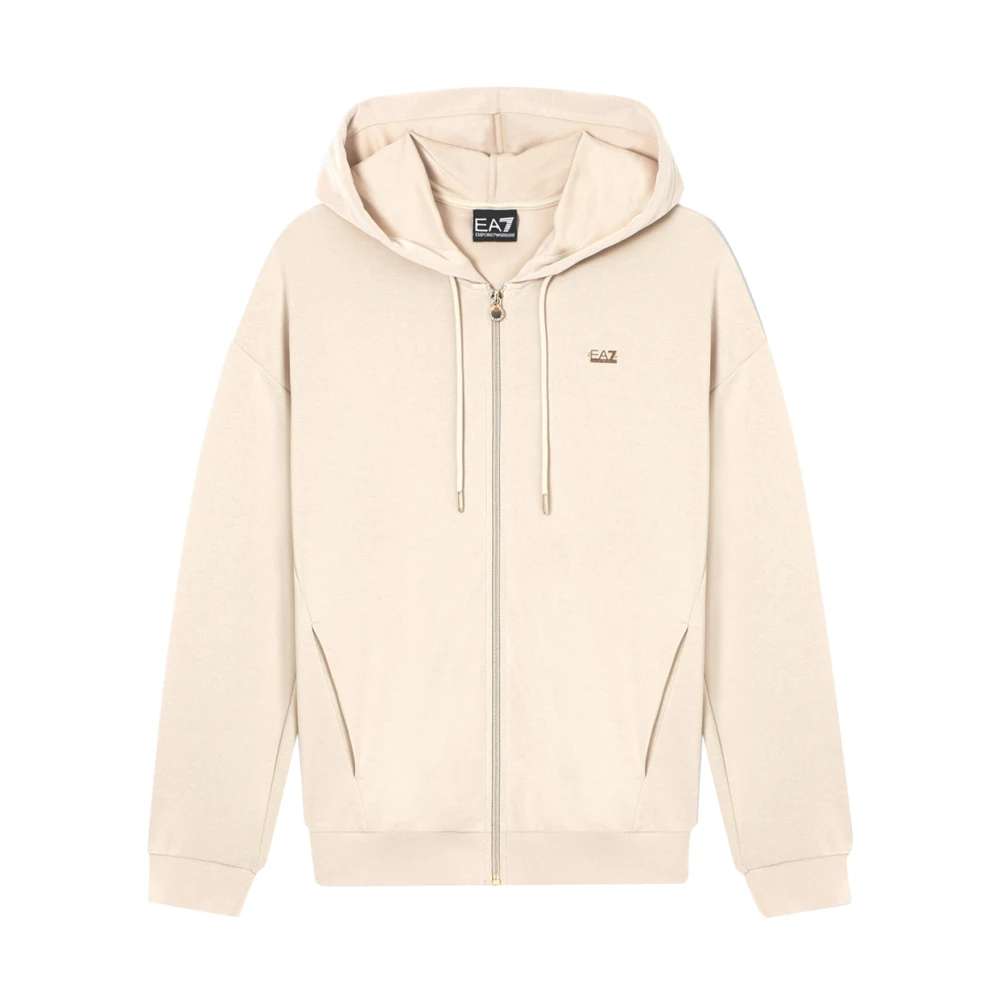 Emporio Armani Ea7 Damen Beige Sweatshirt Mit Durchgehendem Reißverschluss
