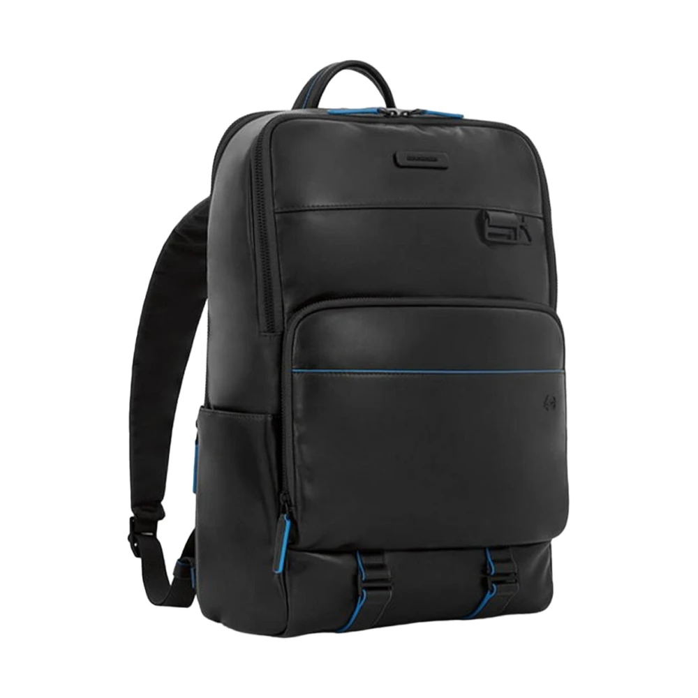 Piquadro Zwarte leren rugzak Black Heren