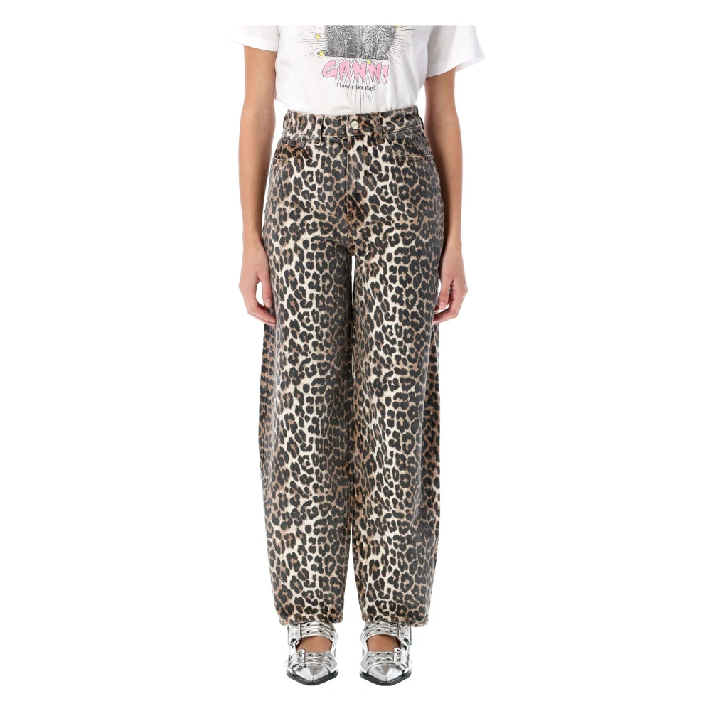 Ganni Leopard Denim Starry Jeans Multicolor, Dam