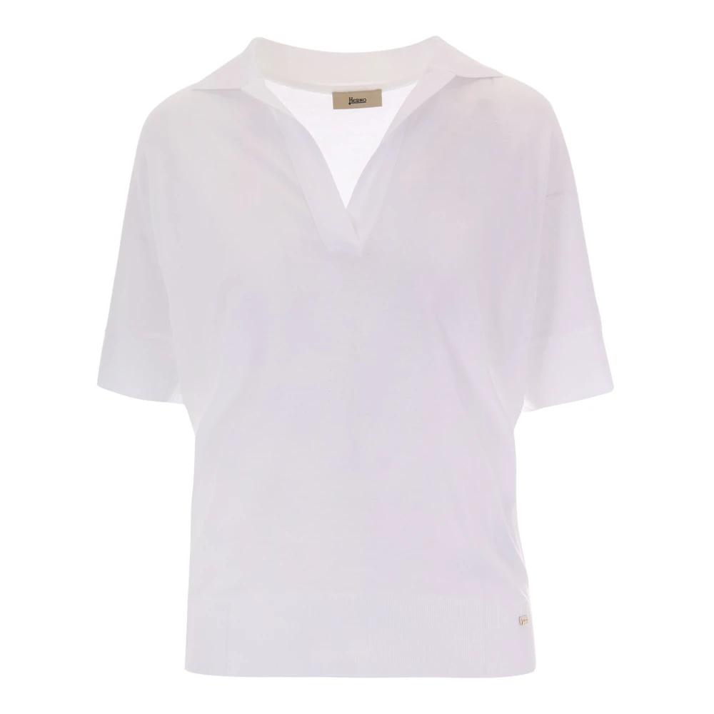 Herno Vrouw Wit Tops Dames, Xl, Katoen, Polo Met Korte Mouwen