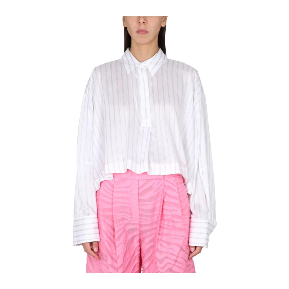 The Attico Women's White Striped Cropped Shirt - Shirts - Xs - Blouses & Shirts