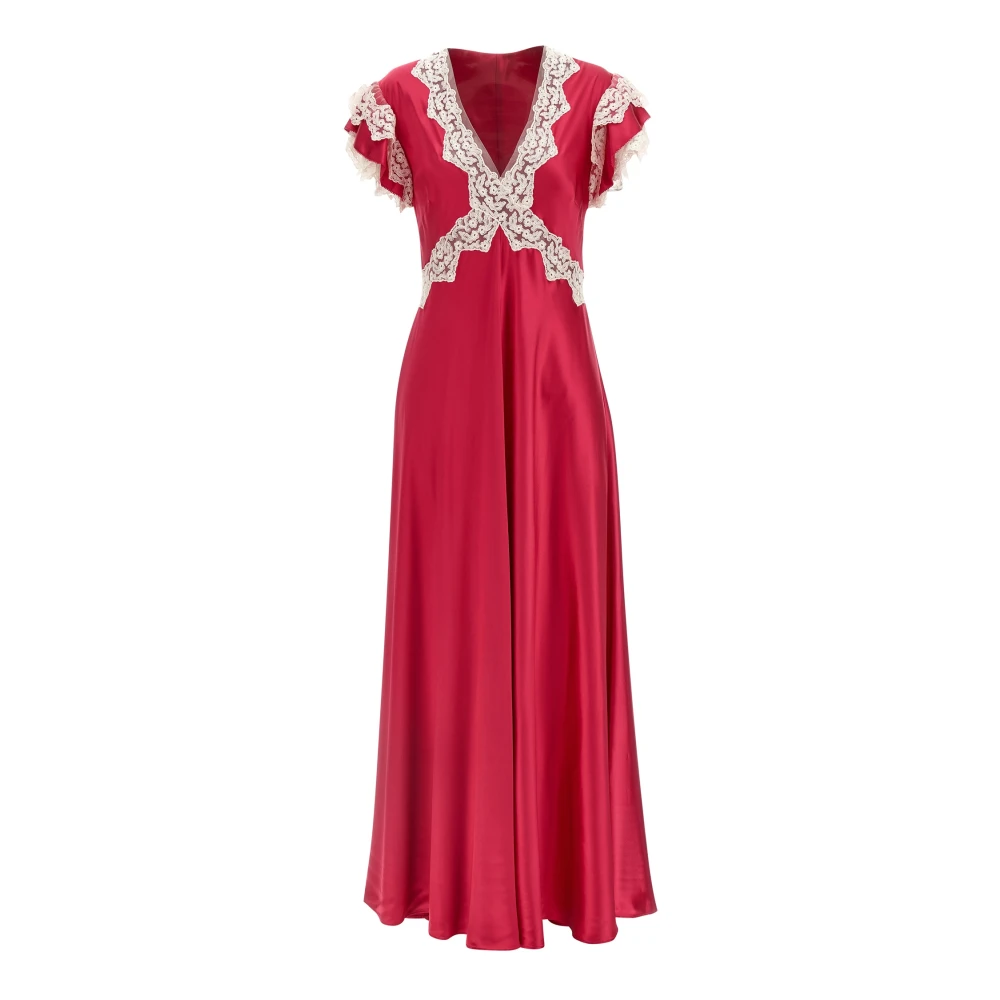 Alberta Ferretti Women's Pink Maxi Dresses, S, Satin And Lace Dress