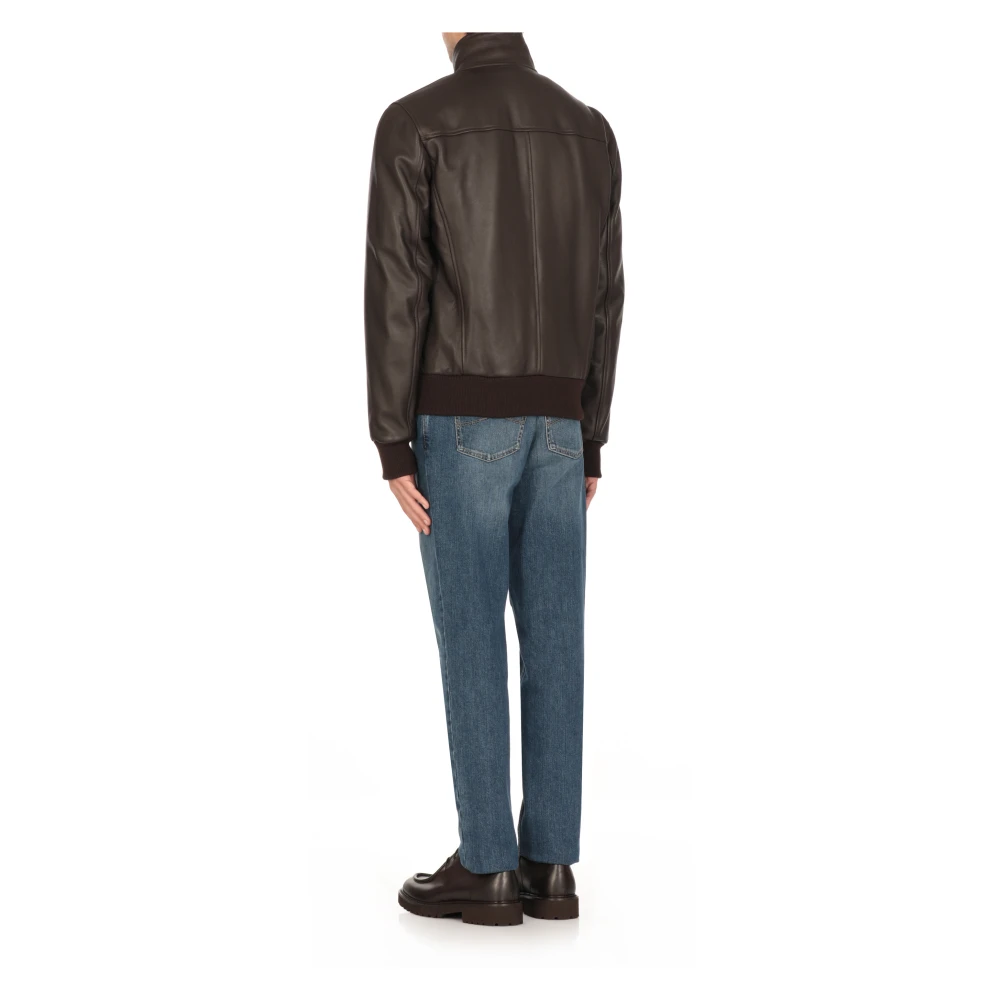 Stewart Zwarte Leren Jas Hoge Hals Rits Black Heren