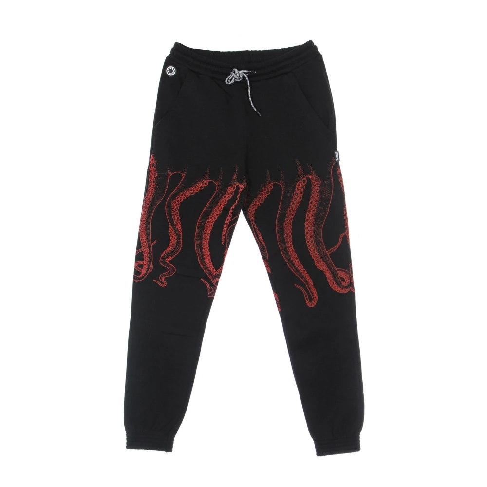 Octopus Men's Black Sweatpants,, Joggers Elastic Waist Print Large