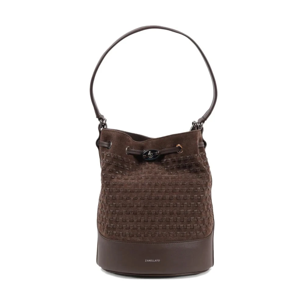 Zanellato Women's Brown Bucket Bags, One Size, Monda Musiva Small Woven Suede Bucket Bag