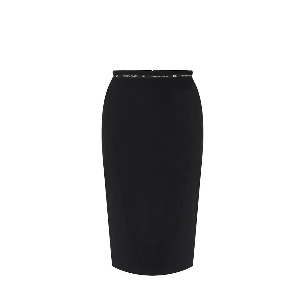 Elisabetta Franchi Black Pencil Skirts, Female, S, Skirt In Crêpe Fabric With Logo Ribbon