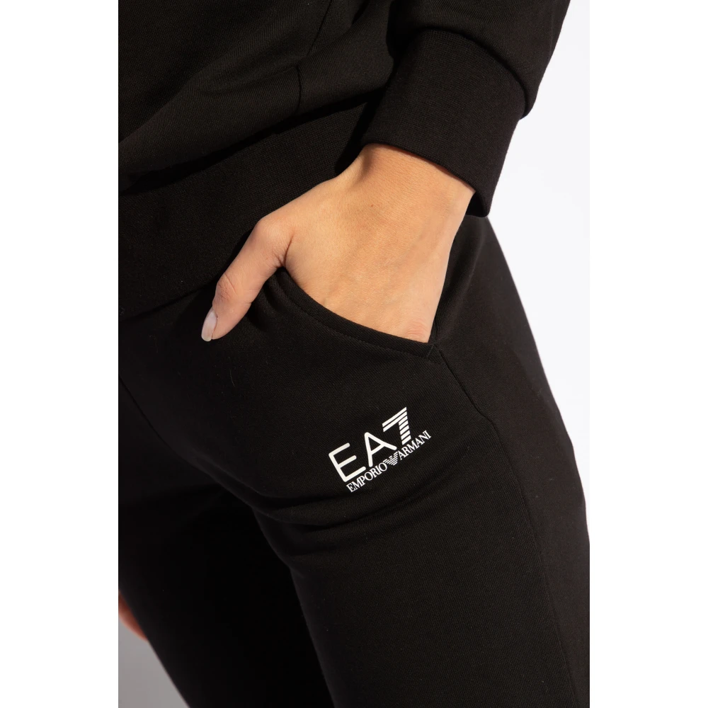 Emporio Armani EA7 Katoenen sweatpants met logo Black Dames