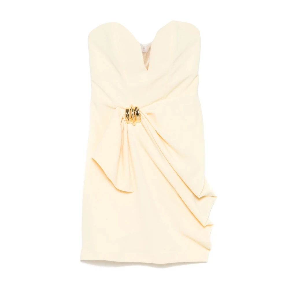 Elisabetta Franchi Jurken met hartvormige halslijn en tule inzetstukken Beige Dames