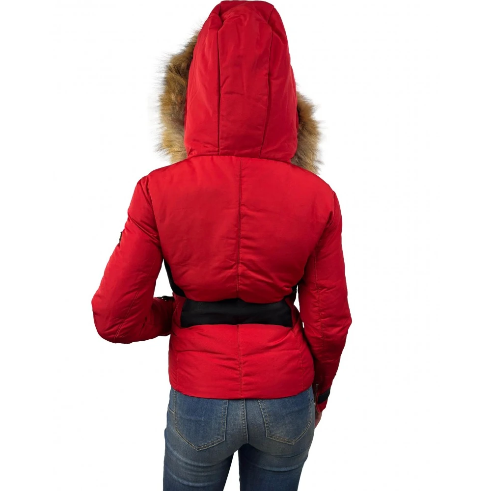 Fracomina Rode Parka Jas met Wasbeer Bont Red Dames