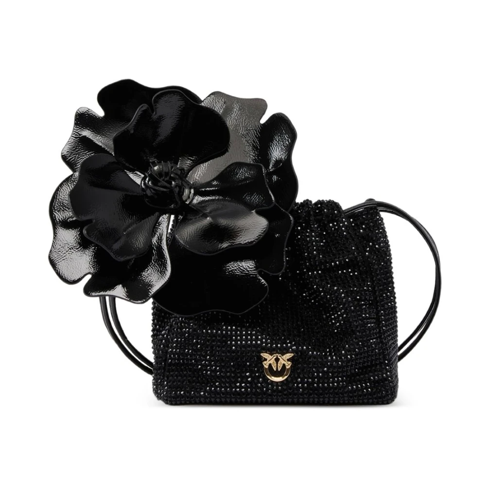 Pinko , Bucket Bags, Female, Black, One Size, Pouch Flower Full Strass - Image 2