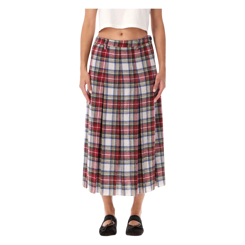Mm6 Maison Margiela , Midi Skirts, Female, Multicolor, Xs, Pleated Long Skirt Tartan