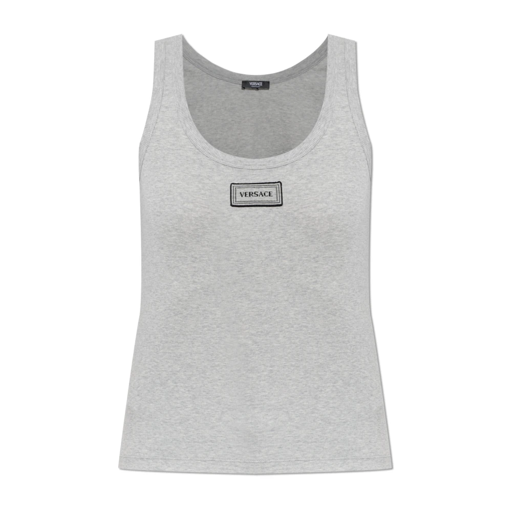 Versace Vrouw Grijs Tops Dames, M, Katoen, Geribbelde Stretch Katoenen Tanktop