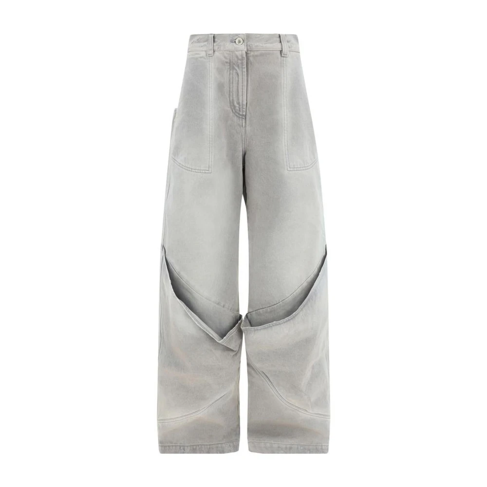 The Attico Gray Cargo Pocket Cotton Jeans - Female - Wide Jeans - W28 - Jeans