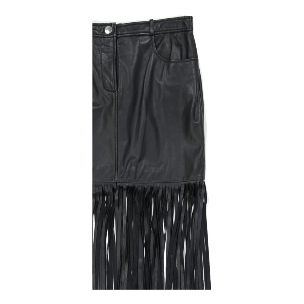 Boutique Moschino Leren rok met franje afwerking Black Dames
