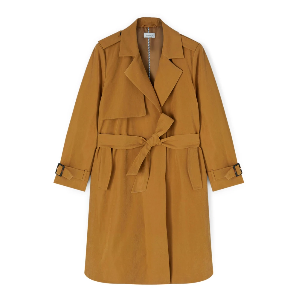 Motivi Lang Fluweel Trenchcoat Brown Dames