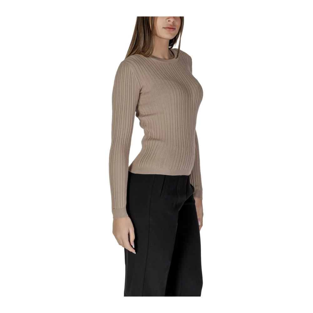 Vila Beige Ronde Hals Gebreide Trui Beige Dames