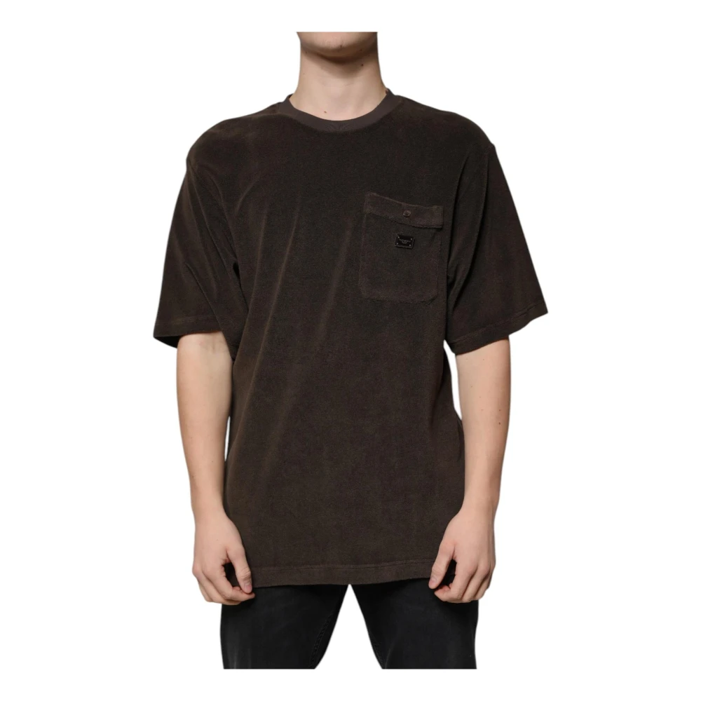 Dolce & Gabbana , T-Shirts, Male, Brown, M, Brown Cotton Crew Neck T-Shirt