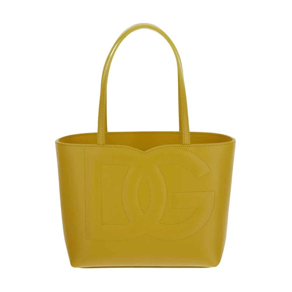 Dolce & Gabbana Geëmbosseerde Logo Leren Tote Tas Yellow Dames