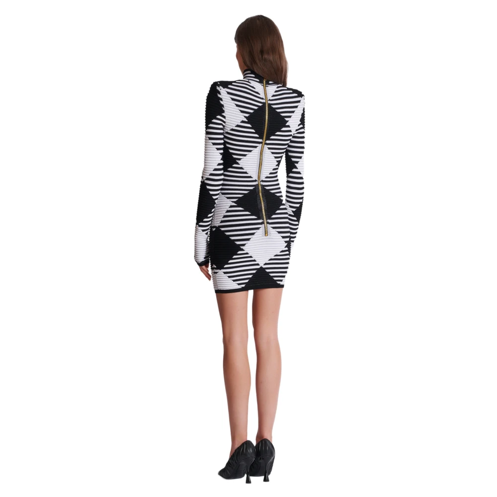 Balmain Korte Jurk in Gerolde Gingham Knit Black Dames
