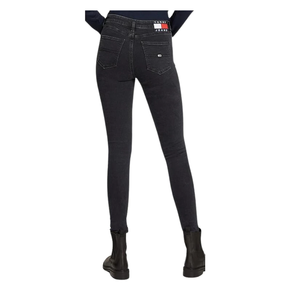 Tommy Hilfiger Zwarte Skinny Fit Jeans met knoopsluiting Black Dames
