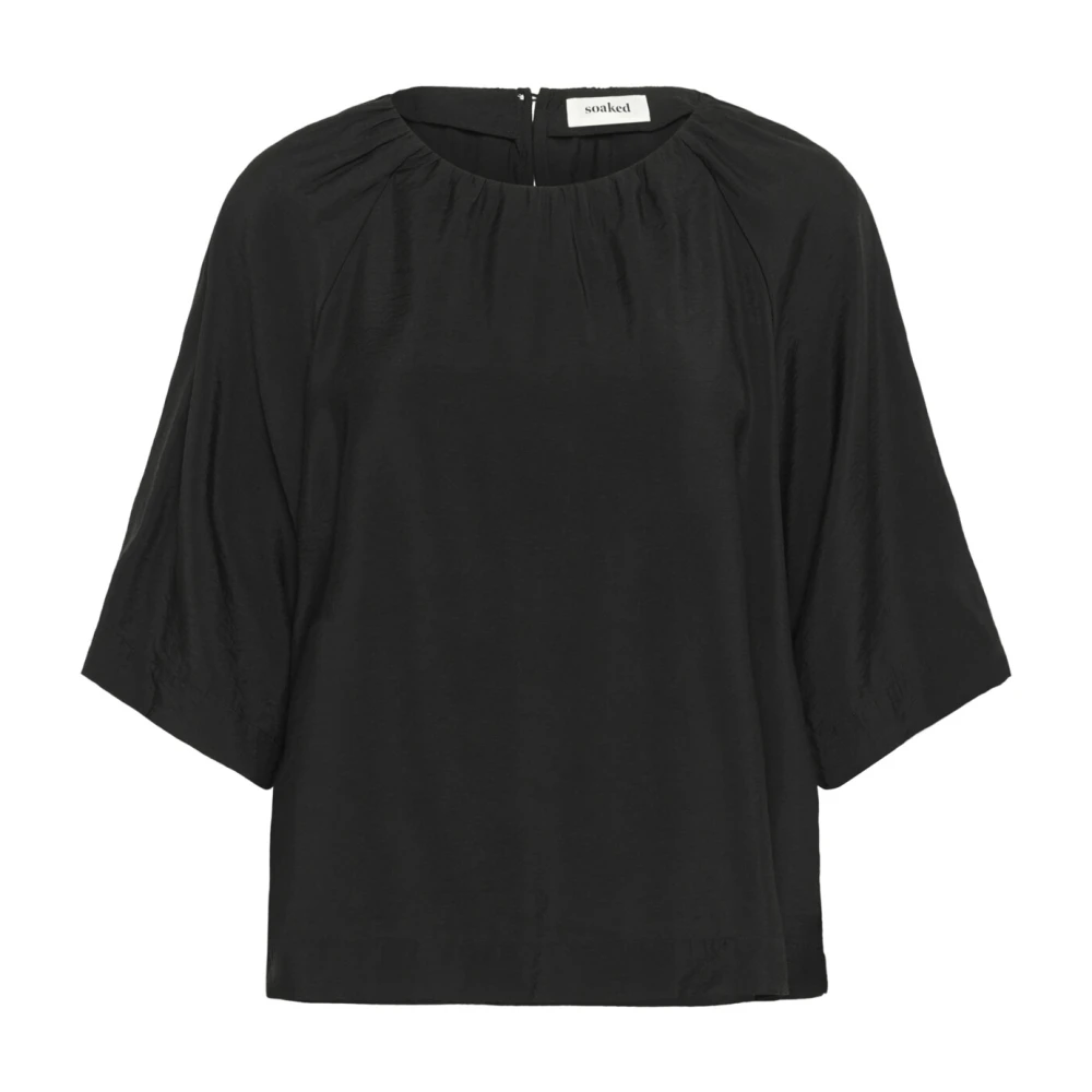 Soaked in Luxury Elegante Gedrapeerde Zwarte Blouse Black Dames