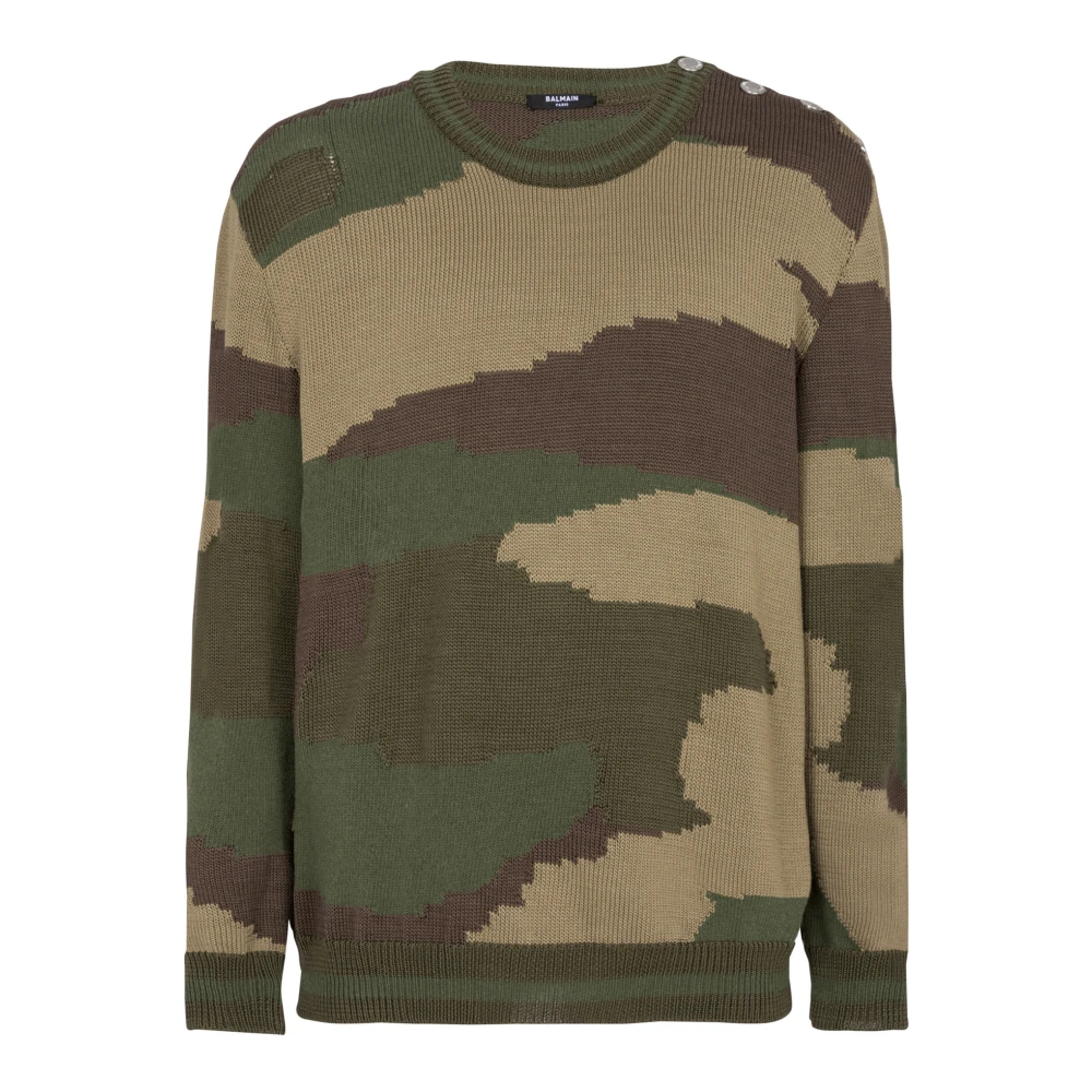 Balmain Wollen camouflage trui Green Heren