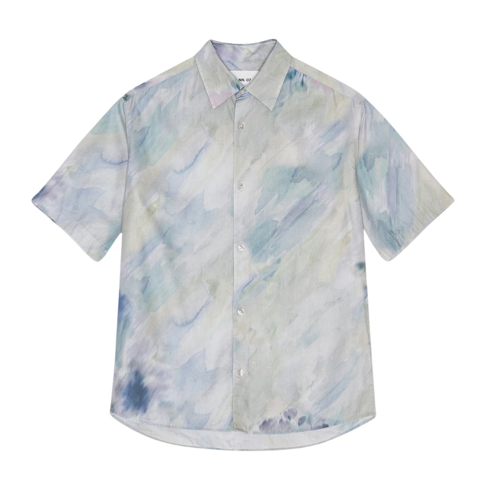 Nn07 Blauw Print Casual Overhemd Blue Heren