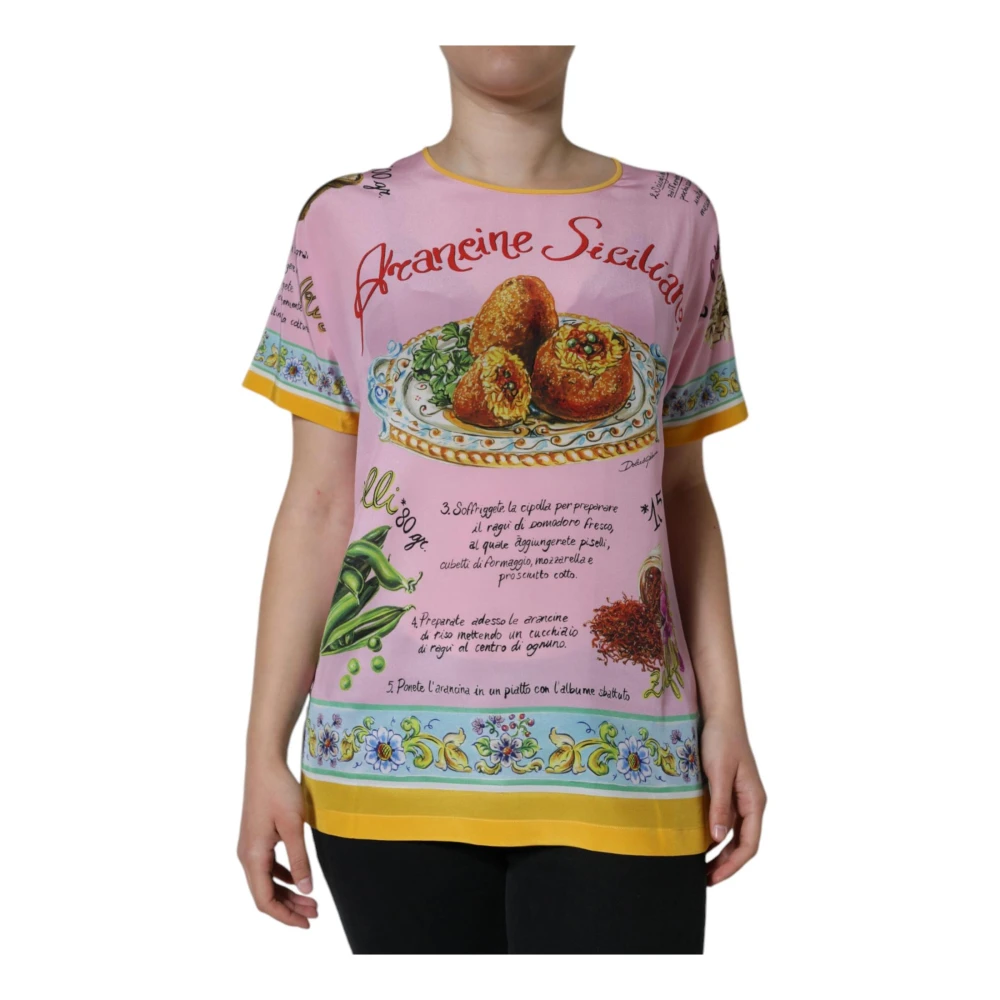 Dolce & Gabbana Women's Silk Araneine Print Short Sleeve Top