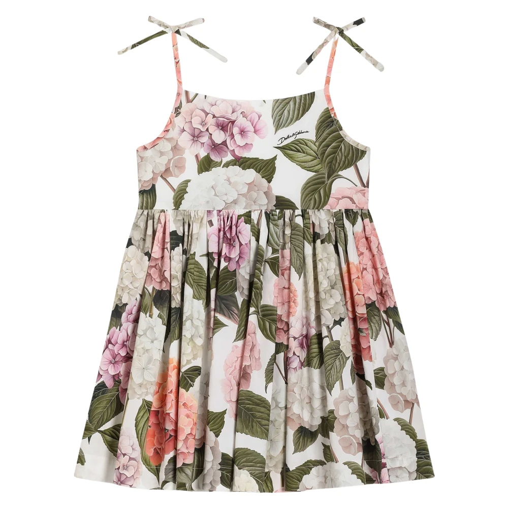 Dolce & Gabbana Multicolor Dresses, Female, 6 Y, Girls Cotton Hydrangea Print Dress In Multicolour